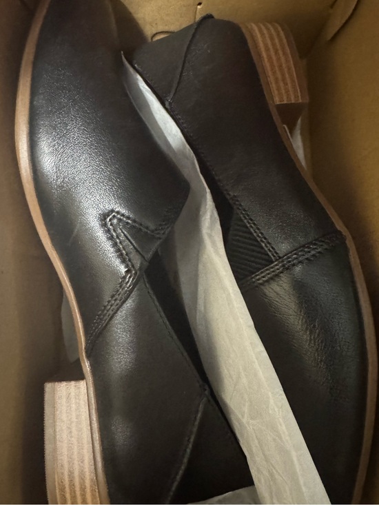 Clarks Shoes - Clarks Black Slip-On Loafers with Low Tan Heel